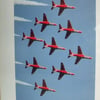 Photographic greetings card of the Red Arrows in diamond formation.