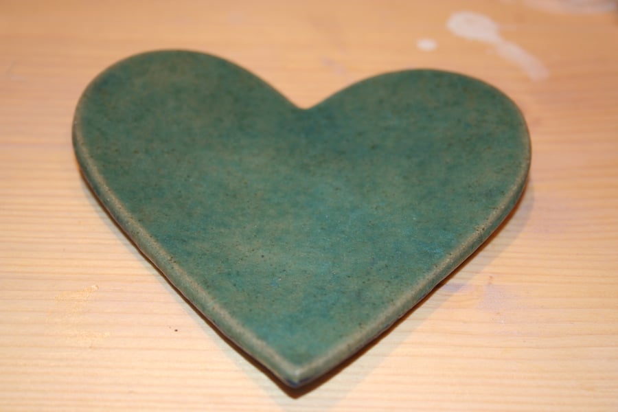 Handmade ceramic turquoise valentine Heart decoration with embossed pattern