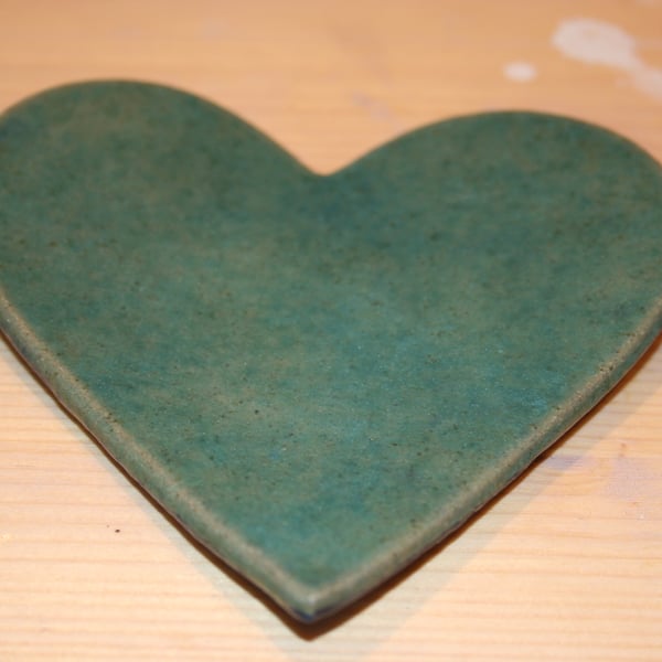 Handmade ceramic turquoise valentine Heart decoration with embossed pattern