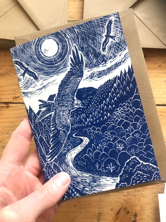 Red Kite lino print greeting card