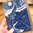 Red Kite lino print greeting card