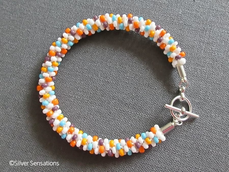 White & Multi Colours Kumihimo Seed Beads Fashion Bracelet