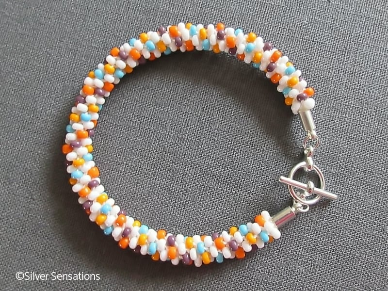 White & Multi Colours Kumihimo Seed Beads Fashion Bracelet