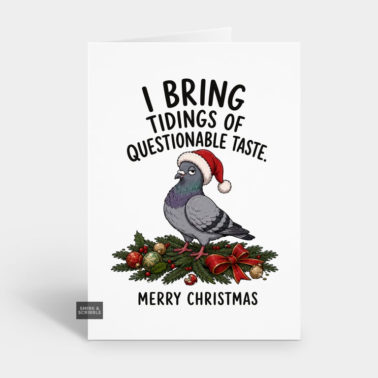 Funny Christmas Card For Him Or Her - Tidings Pigeon