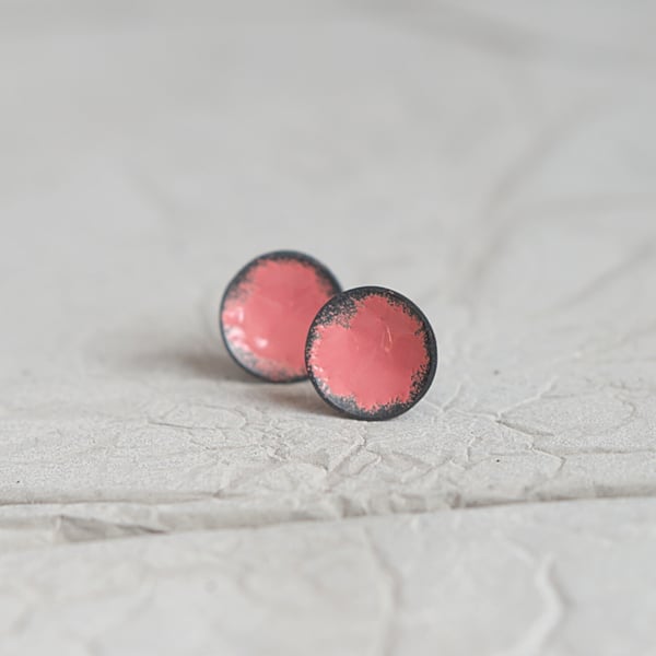 Old Rose Oxidised Sterling Silver Little Stud Earrings