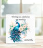 Personalised Beautiful Elegant Peacock Birthday Card. Design 3