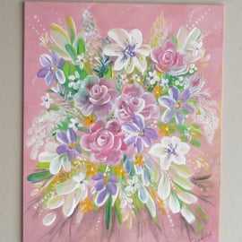 original hand painted art floral flower painting ( ref F 844 A6 )