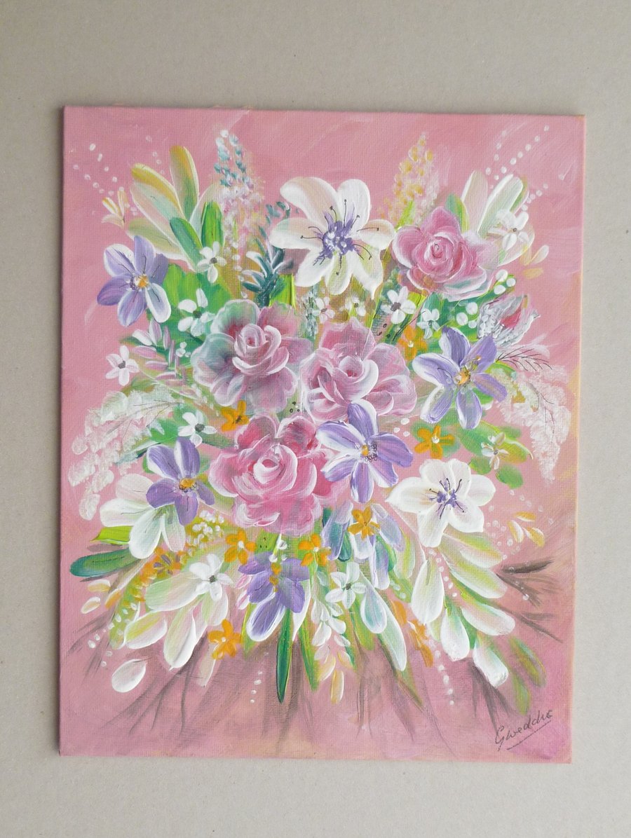 original hand painted art floral flower painting ( ref F 844 A6 )