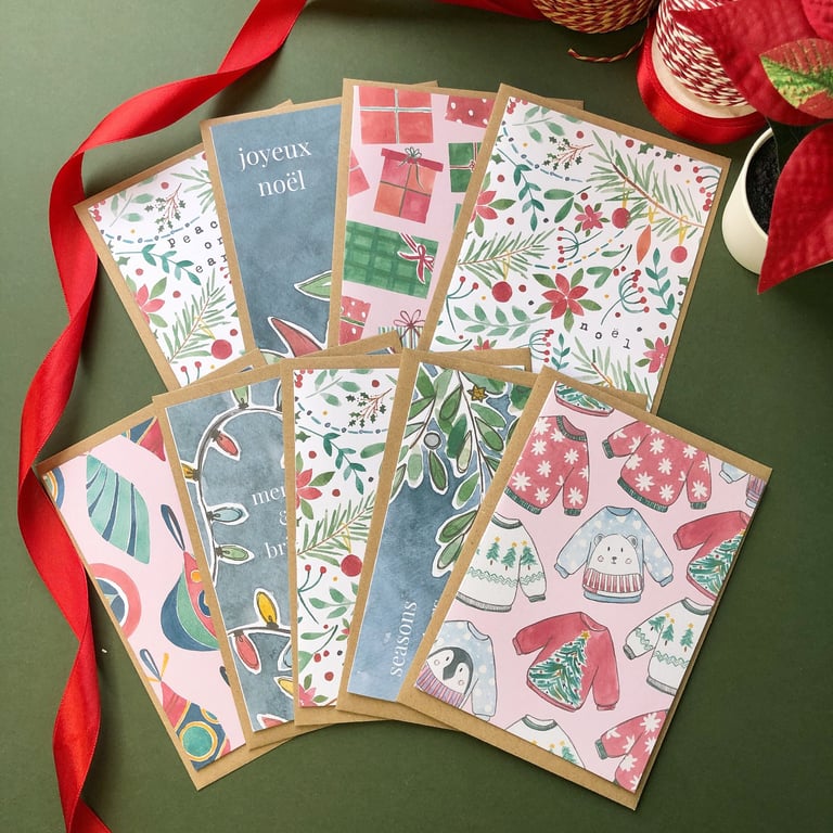 Christmas Card Variety Pack Seasons Greetings, Retro Christmas Set of 9, 18