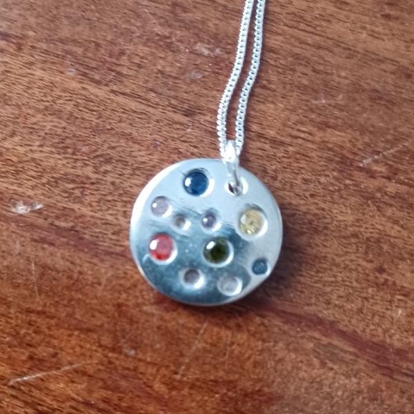 Multicoloured fine silver pendant