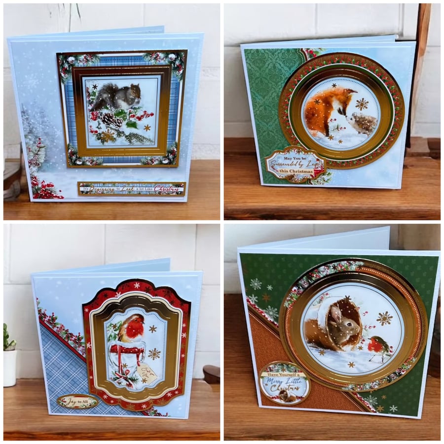 Set of Four Luxury Christmas Cards Featuring British Wildlife