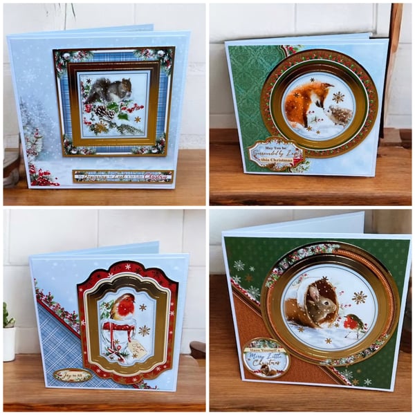 Set of Four Luxury Christmas Cards Featuring British Wildlife