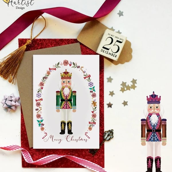 Nutcracker pack of 5 Christmas cards with gems and glitter