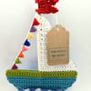 Reserved for Caroline. Crochet Sail Boat Hanging Decoration