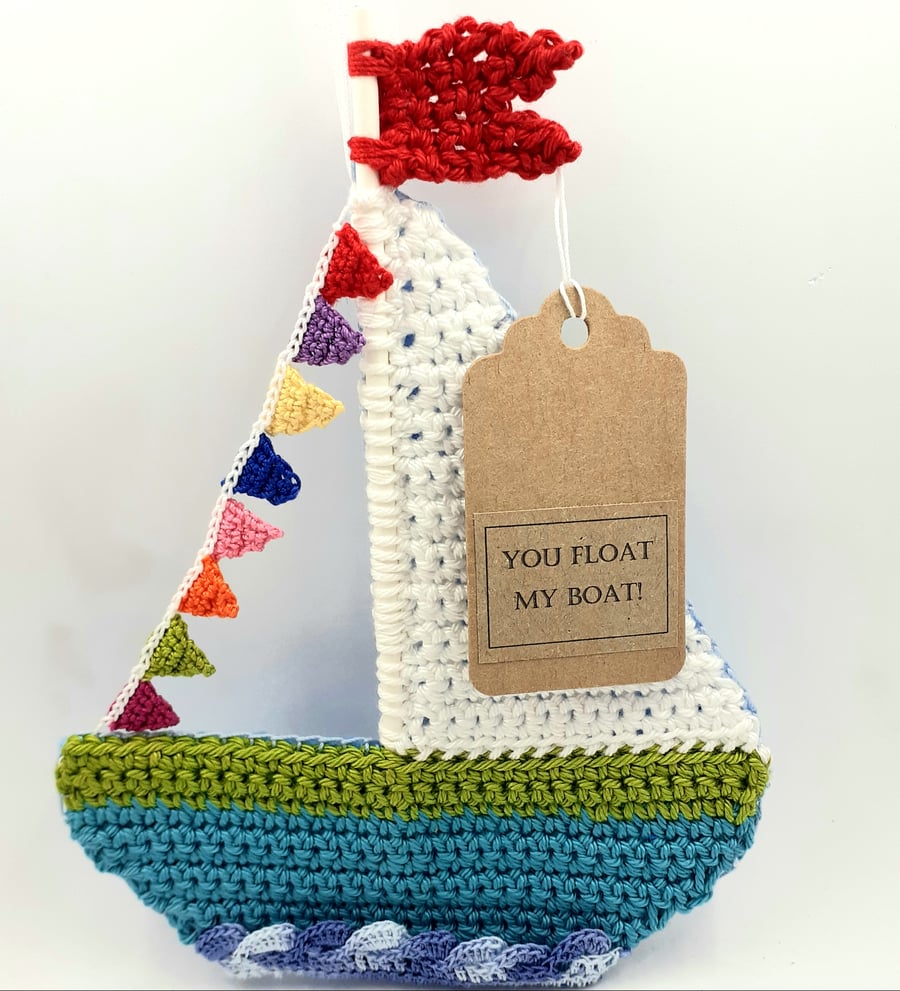 Reserved for Caroline. Crochet Sail Boat Hanging Decoration