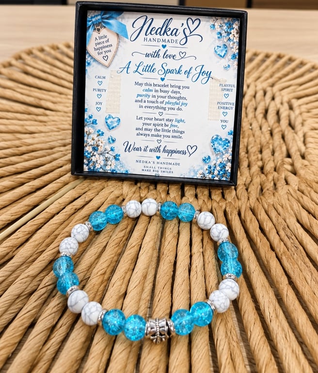 Turquoise & White Beaded Bracelet with Silver-Tone Heart Charm