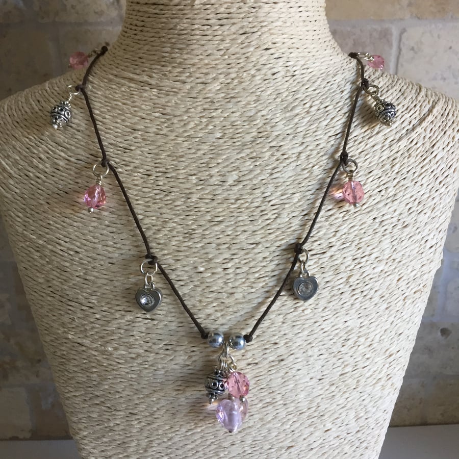 Pink and Silver beaded necklace