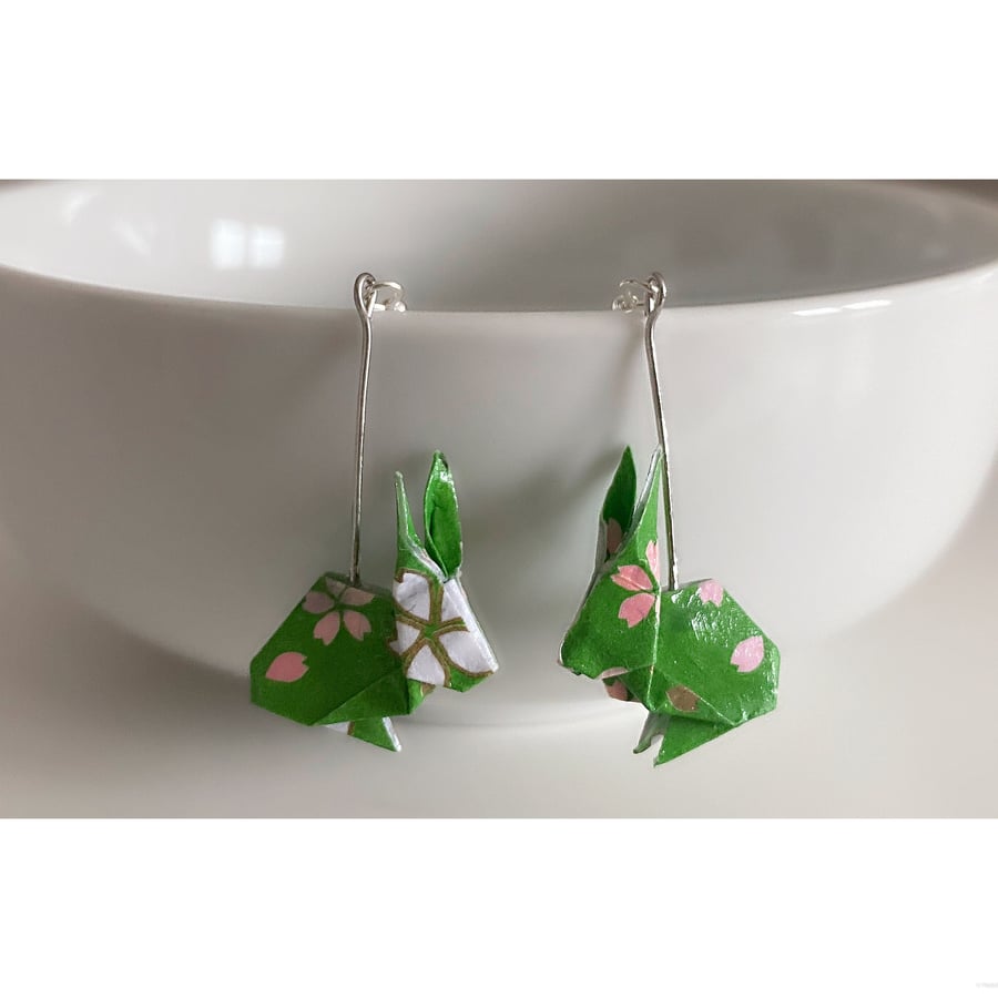 Rabbit Earrings, Origami Rabbit Earrings, Paper Rabbit Earrings, Tiny Earrings