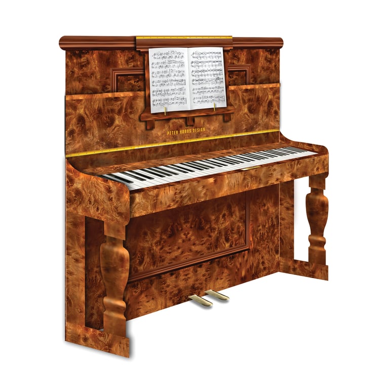 Upright Piano 3D music greeting card
