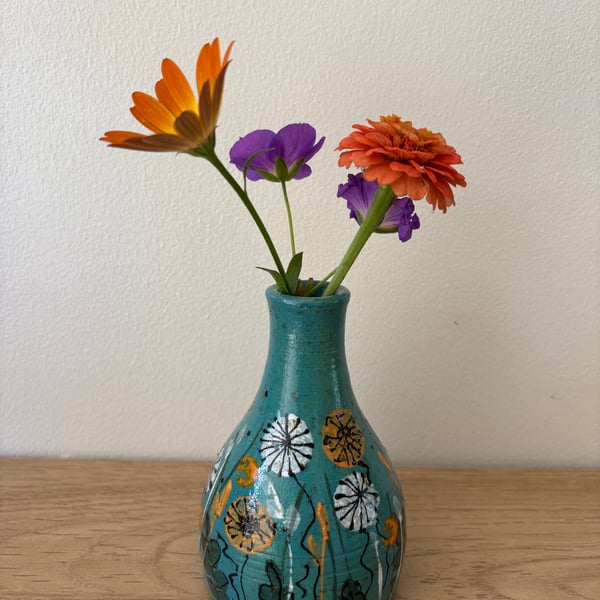 DANDELION TURQUOISE CERAMIC STONEWARE VASE