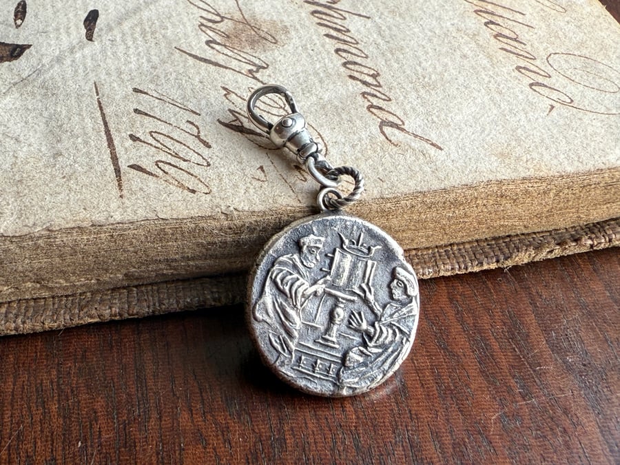 Sterling Silver Double Sided HORA FUGIT (the hour flies) Wax Seal Clip on Charm 