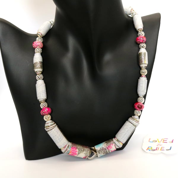Sparkly necklace made with glittery multicoloured wall paper beads