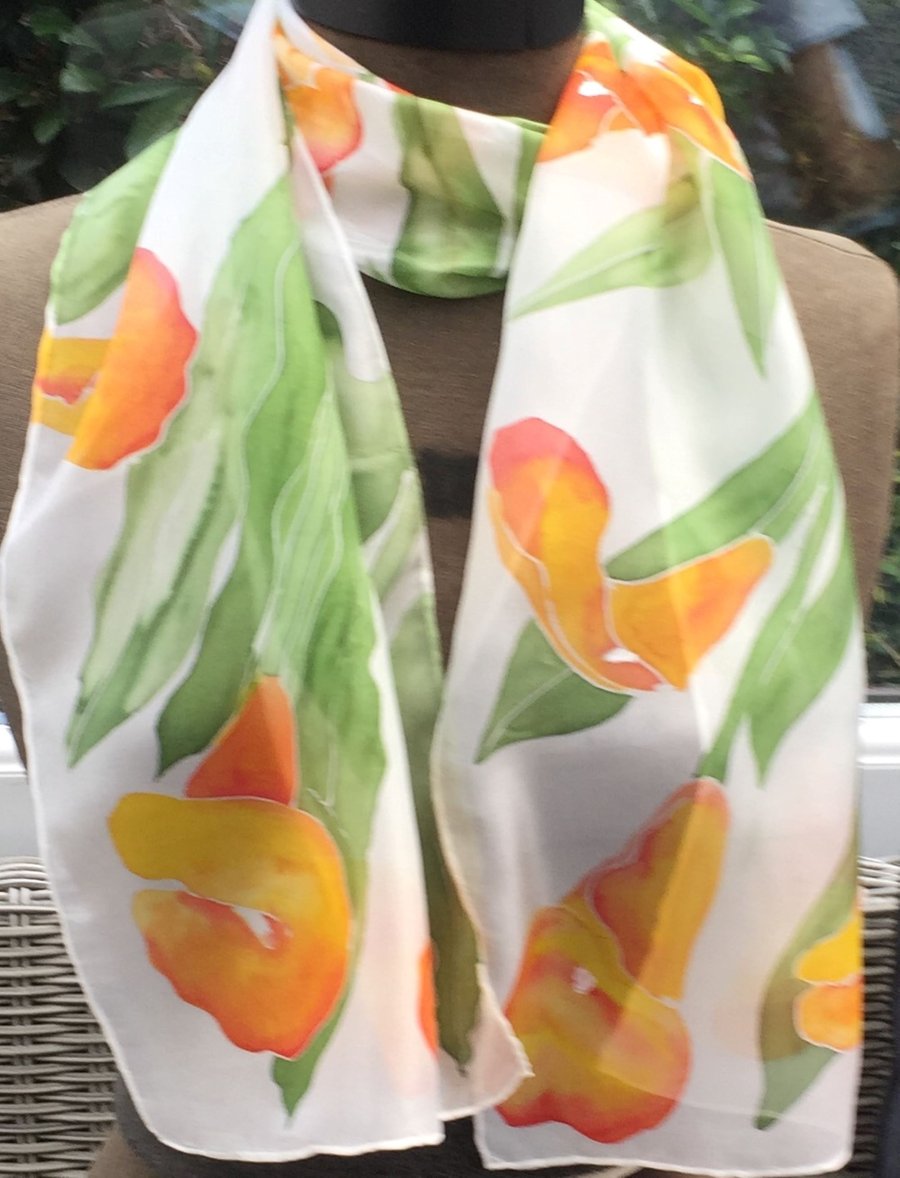 Calla Lilies  hand painted silk scarf