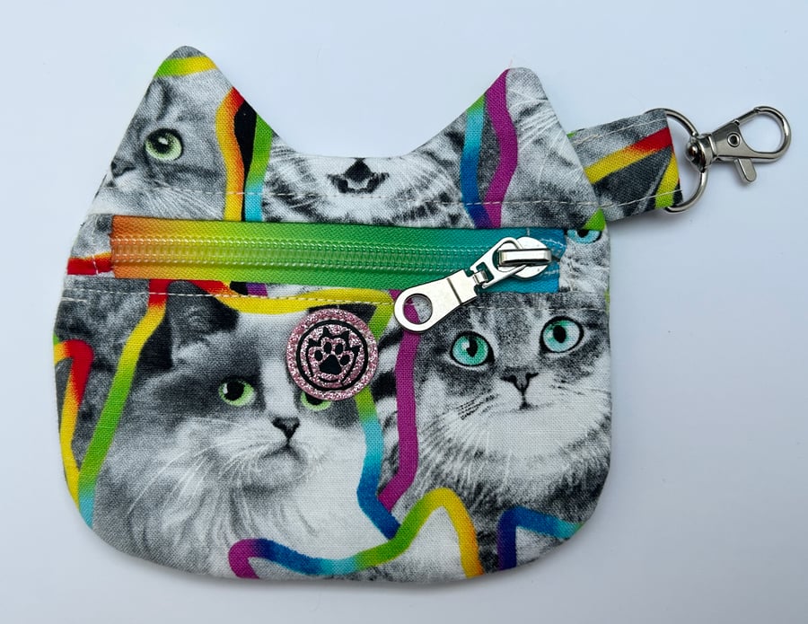 Cat shaped purse, coin purse, zipped purse, crazy cat 
