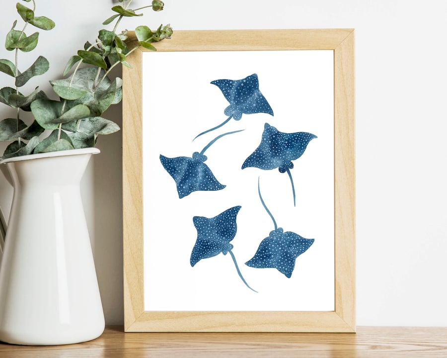 Watercolour Spotted Eagle Rays A4 Art Print