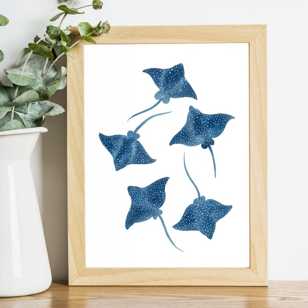 Watercolour Spotted Eagle Rays A4 Art Print