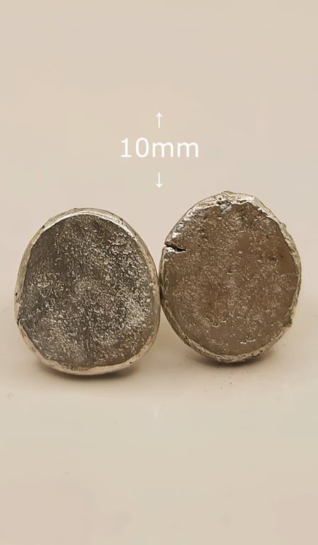 Molten Sterling Silver Stud Earrings - Organic Oval Silver Studs - One of a Kind