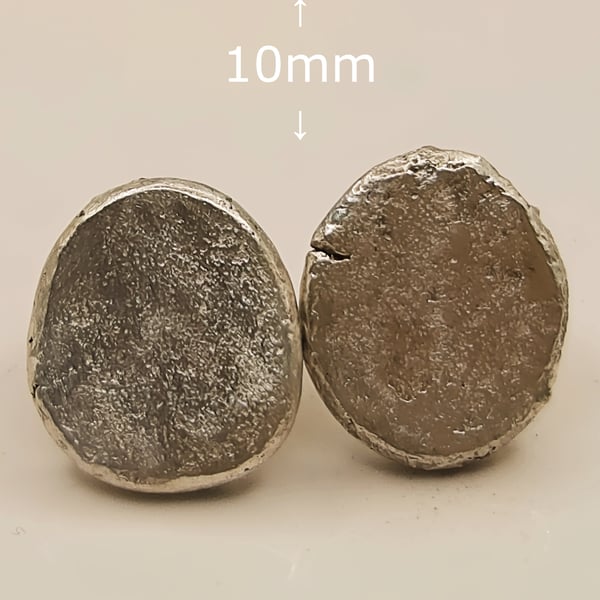 Molten Sterling Silver Stud Earrings - Organic Oval Silver Studs - One of a Kind