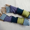 Upcycled Sweater Fingerless Gloves In  Blue and Green. Mixed Fibres