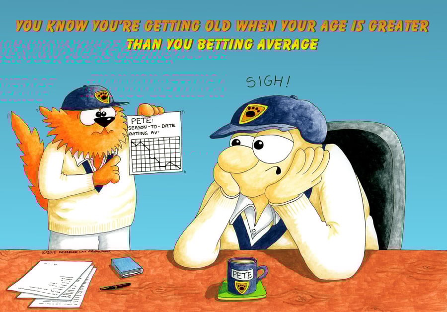 Cricket birthday card. BATTING AVERAGE. Funny cartoon card. FREE UK P&P