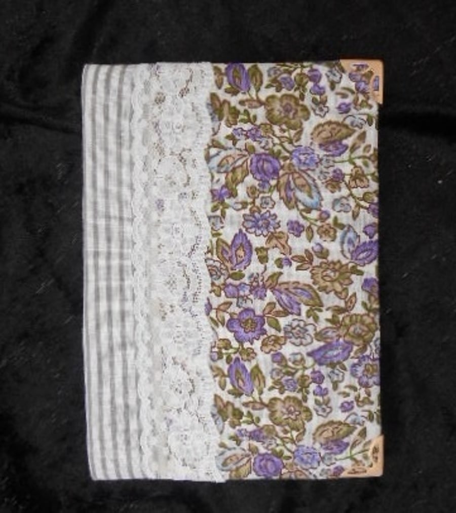 Padded, fabric covered A6 notebook (purple&grey)