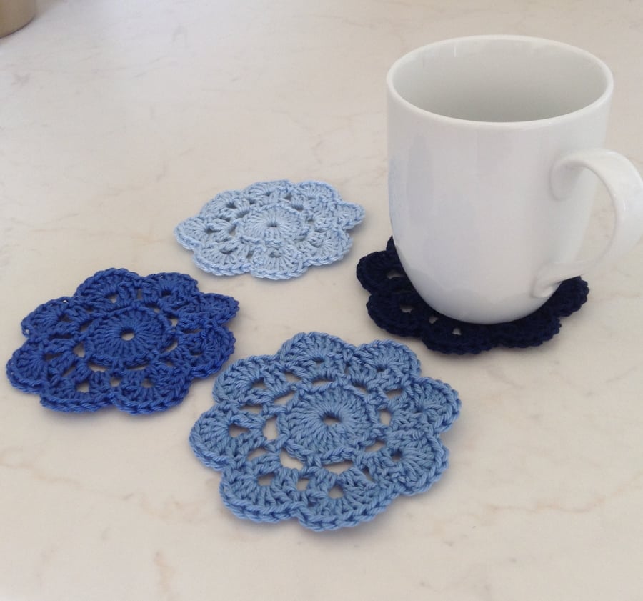 Crochet Coasters Set of Four in Blue