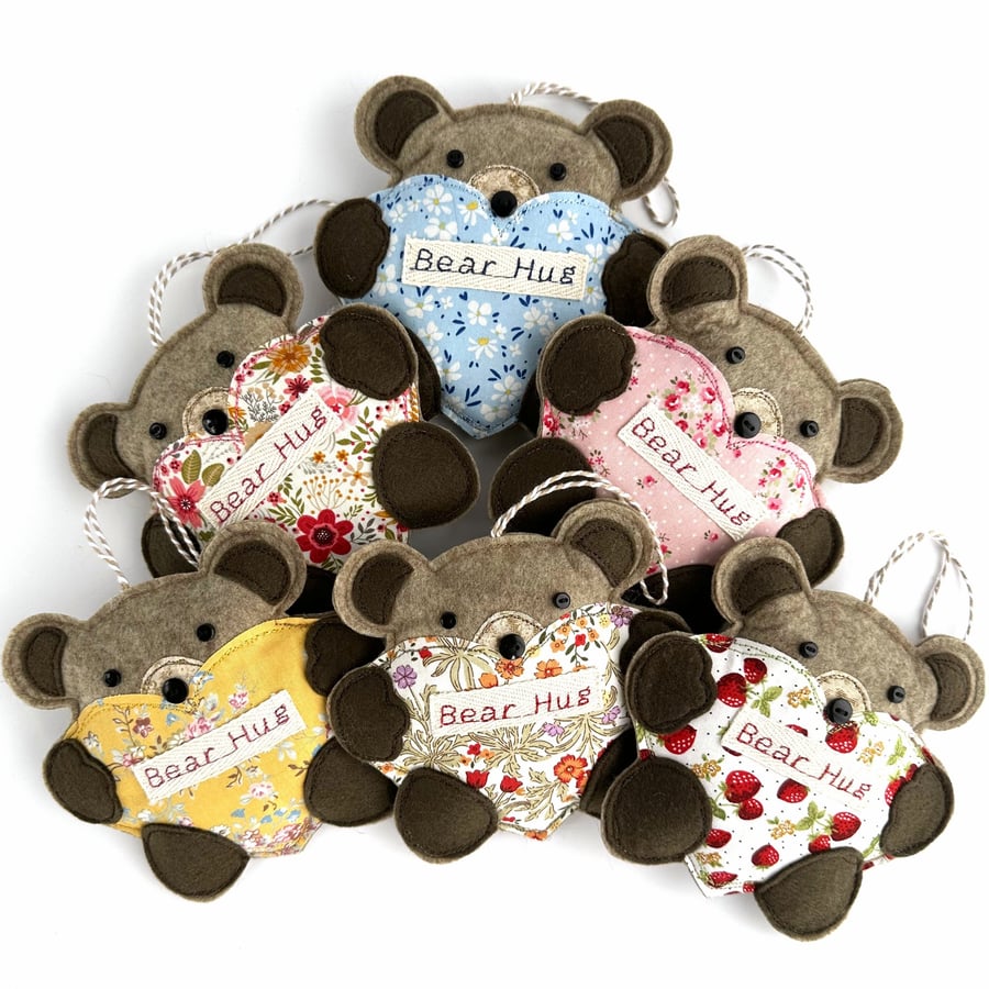 Bear Hug Hanging Decoration with Floral Heart, Letterbox Gift