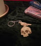 Handmade wooden Raven and Skull etched gothic keyring