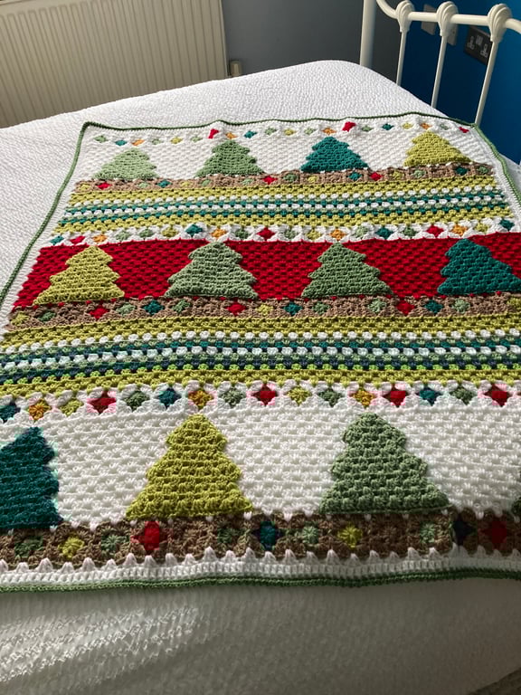 The Spruce Trees and Stripes Crocheted Christmas Blanket