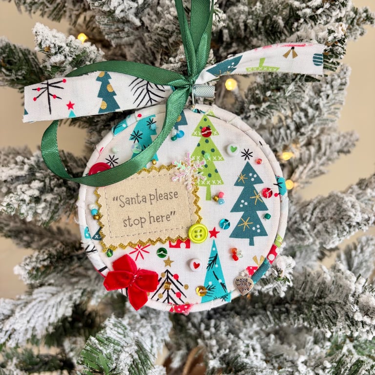 Personalised Christmas Tree Bauble - Santa Please Stop Here Hoop 