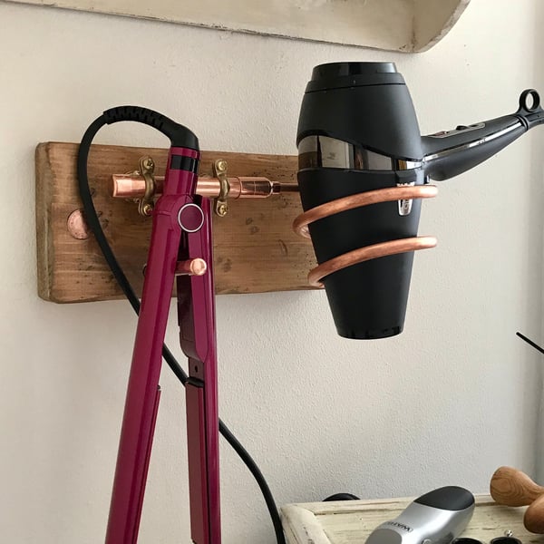 Hairdryer Holder, Hair tool holder, Copper Folksy