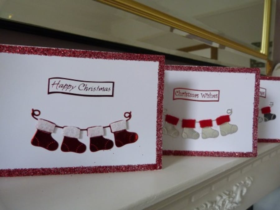 Pack of 4 Stocking Bunting Christmas Cards