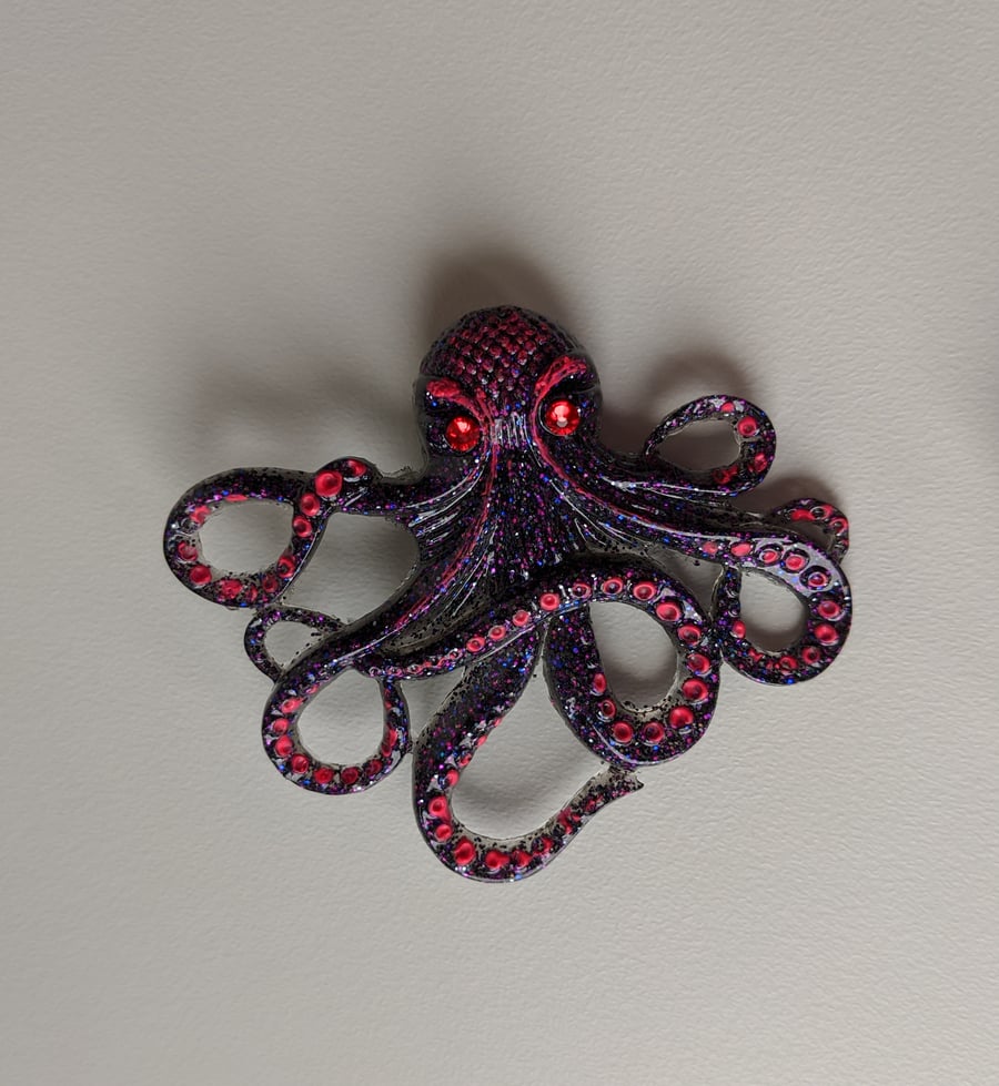 Furious and scary octopus brooch