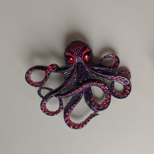 Furious and scary octopus brooch
