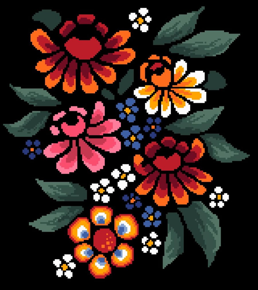 116 - Mini Mosaic Mexican Folk Art Flowers - Cross Stitch Pattern