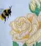 Yellow rose and bumble bee textile artwork - UNFRAMED - Image 4