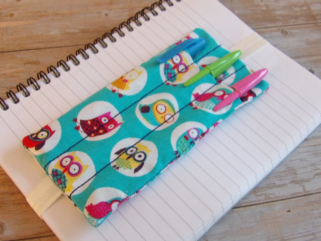 Blue owl penholder bookmark A5 elasticated 