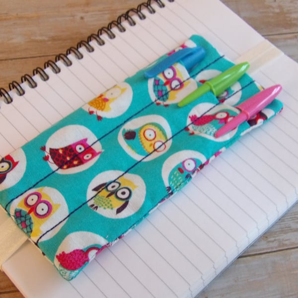 Blue owl penholder bookmark A5 elasticated 