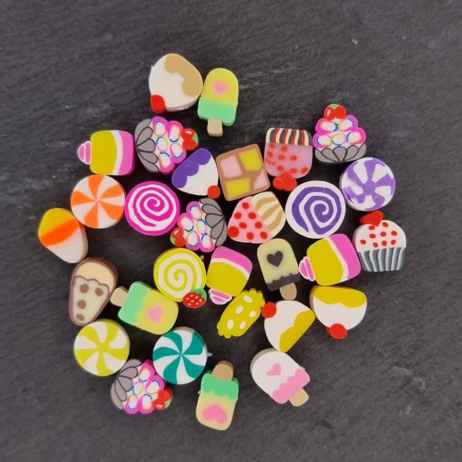 30 multi coloured cake and sweet polymer beads