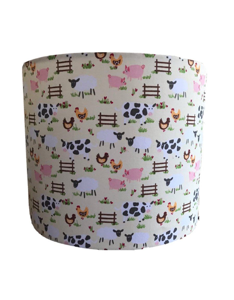 Handmade Farmyard Animals Lampshade Cream Green Blue